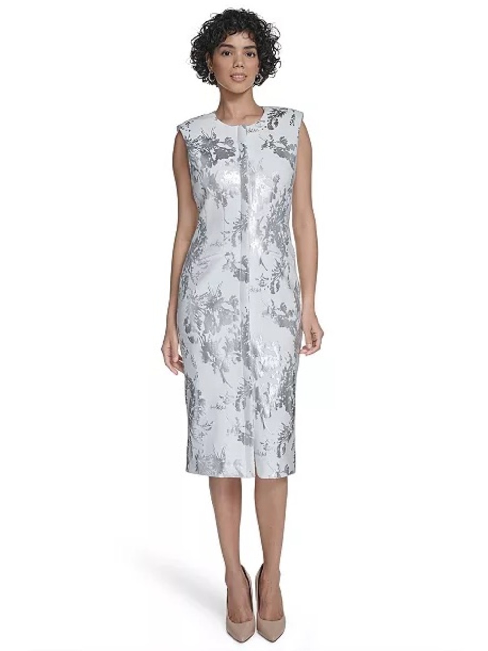 Calvin Klein Silver Foil Printed Sheath Dress